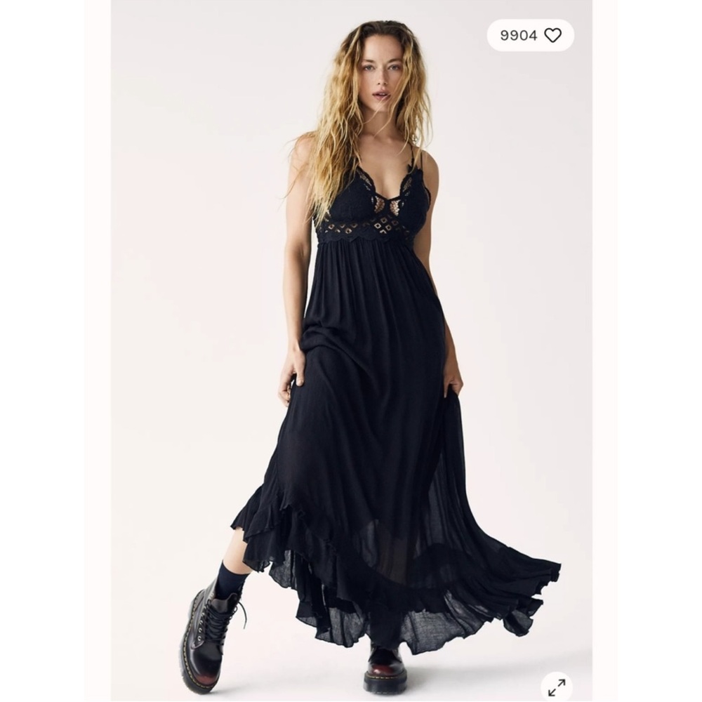 Free People Adella Maxi Slip Dress Black size Medium - Picture 2 of 9